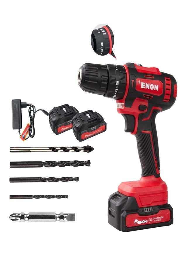 Enon Cordless Impact Drill/Driver for Home Use, 20V, 1500RPM, 22NM Torque, Keyless Chuck 10mm, 25 Level Torque, 2 Speed Modes, 3 Setting Modes, 2 x 1500mAh Batteries, 6 Months Warranty (XE-CD2010) - Image 1